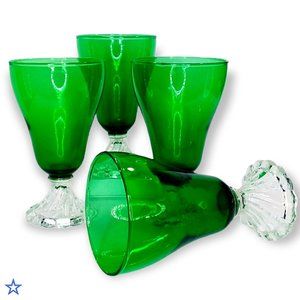 4 Vtg Anchor Hocking Burple Inspiration Green Water Goblets Glasses 6in Tall USA